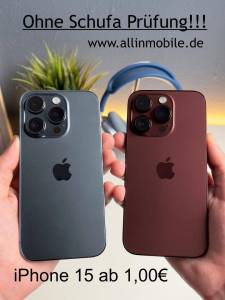 Hol dir jetzt das brandneue Apple iPhone 15 ohne Schufa bei der Allinmobile GmbH! Seit über 10 Jahren vermitteln wir erfolgreich Handyverträge aller Art und ermöglichen es unseren Kunden, trotz negativer Schufa-Einträge topaktuelle Smartphones zu bestellen. Mit dem Apple iPhone 15 ohne Schufa bist du immer up-to-date und kannst von den neuesten Features profitieren. Lass dich von unserer Erfahrung und unserem erstklassigen Service überzeugen und bestelle noch heute dein Apple iPhone 15 ohne Schufa bei uns. Verpasse nicht die Chance, endlich das Smartphone deiner Träume zu besitzen!